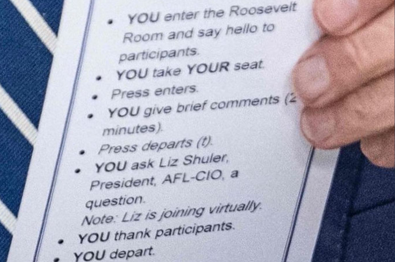 Biden given ‘cheat sheet’ that instructs him how to say “hello” and sit ...