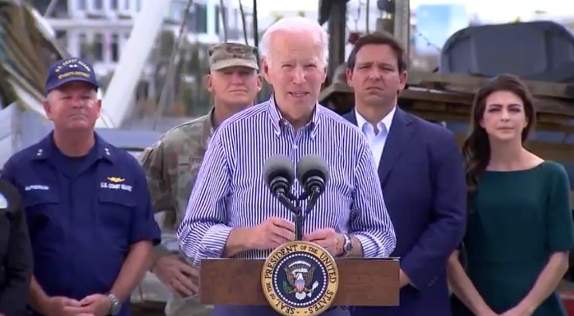 Joe Biden Falsely Claims Lightning Strike Destroyed Most of His Home During Remarks to Hurricane Ian Victims (VIDEO)