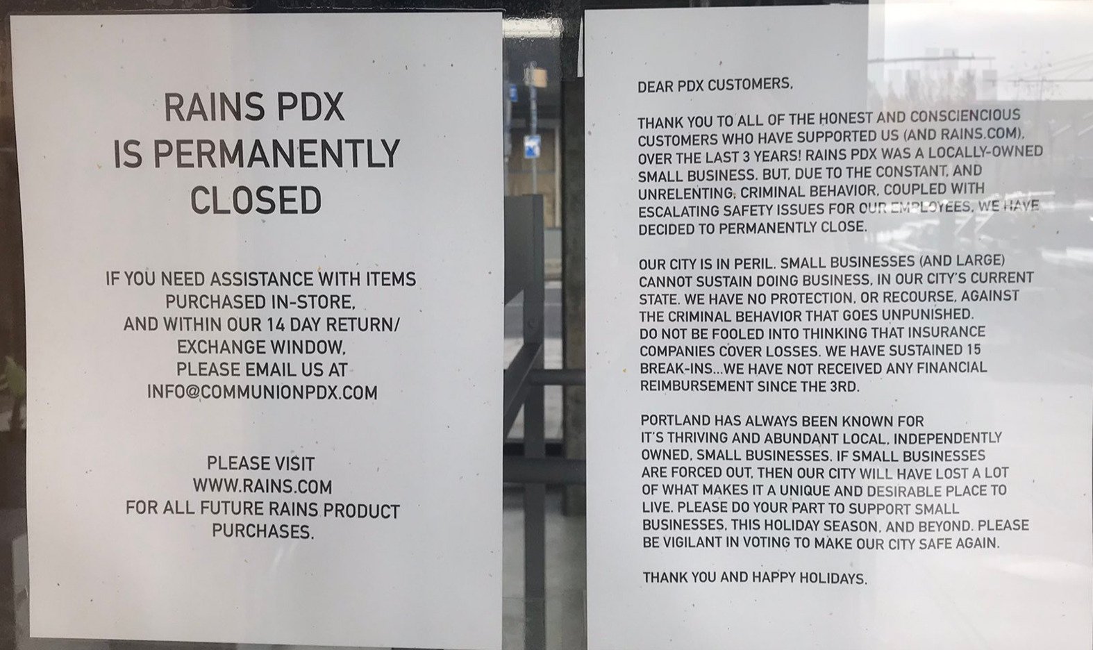 Portland Clothing Store Closes Permanently, Posts Brutal Letter On Door In Democrat Run City