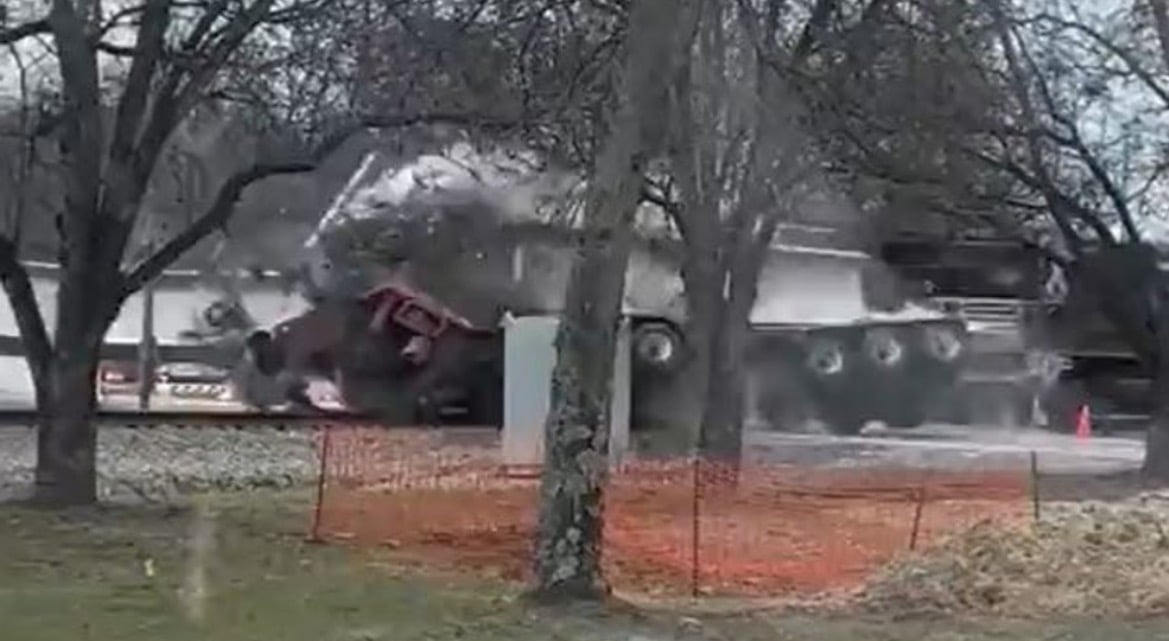 Train Derails After Slamming Into Semi-Truck (VIDEO)